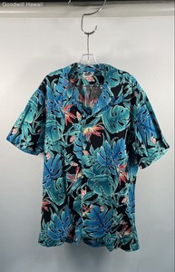 Hilo Hattie Men's Short Sleeve Hawaiian Aloha Shirt Black Monstera Floral 2XL