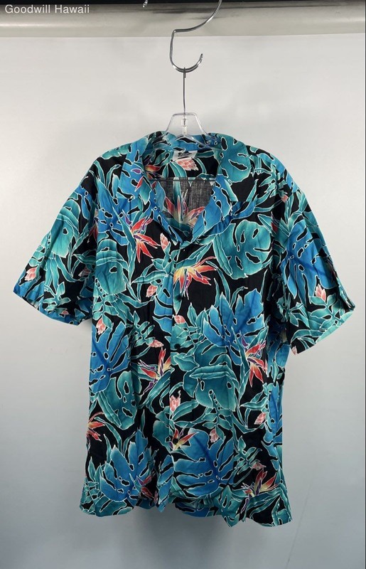Hilo Hattie Men's Short Sleeve Hawaiian Aloha Shirt Black Monstera Floral 2XL
