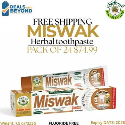 24-Pack Organic Miswak Herbal Toothpaste- AL RIYAN 10 in 1 Natural Fluoride-free