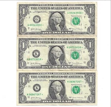 (3) ERROR! Replacement *Star* Notes! USA 2017 $1 One Dollar Bills Circulated FRN