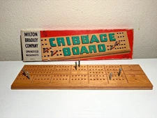Vintage Milton Bradley Cribbage Board #4626-A Complete with Box & Metal Pegs
