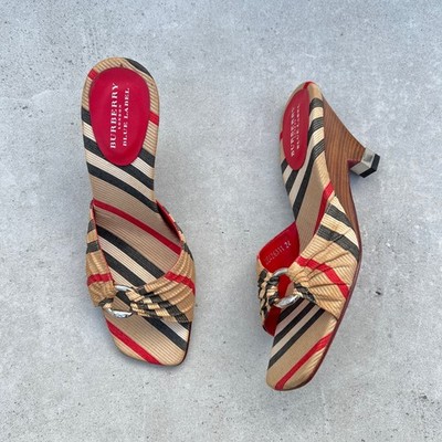 Burberry | Authentic Vintage Burberry Pattern Silver Hardware Wedge Mules (38)