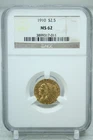 1910 $2.50 Indian Head Gold Coin NGC MS62 #7011