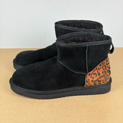 #ad Koolaburra UGG Mini II Leopard Print Suede Boots Womens 9 Black Tan Pull On $53.10