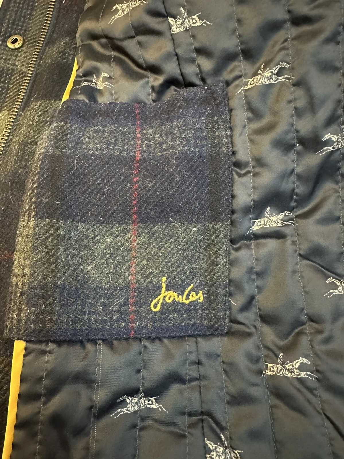 Joules Ladies Field Coat Jacket Women UK16 Navy Green Tweed Check Wool 