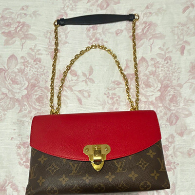 Louis Vuitton Monogram Flap Shoulder Bag Brown/Red Gold Chain Strap Hardware