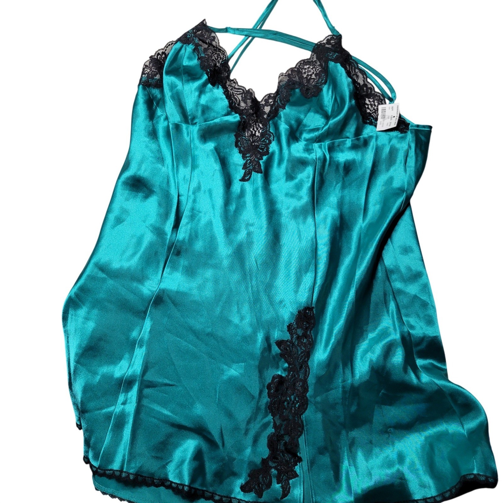 Fredericks of Hollywood Teal Satin Lace Trim Chemise Nightgown 6445 NEW Large