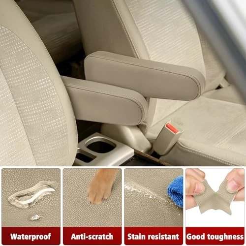 Center Console Armrest Cover for Honda CR-V 2001-2006, Vinyl Leather, Beige Foto 4 de 4