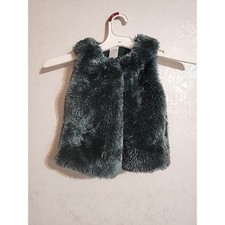Little Lass Toddler Girls Faux Fur Vest Dark Green Snap Closure sz 3T