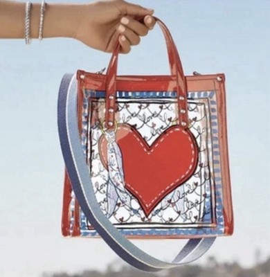 NWT BRIGHTON STRIPED LOVE CLEAR TOTE Crossbody Designer Blue Canvas Strap-NIP