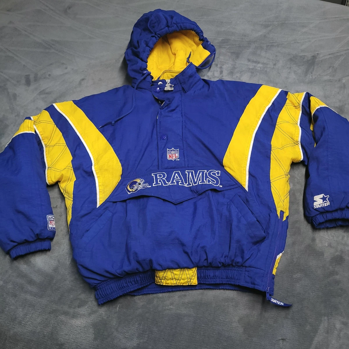 【古着】NFL ST. LOUIS RAMS ナイロンジャケット ロゴ刺繍 美品 Vintage 90's St. Louis Rams Football Blue Bomber Jacket Xlarge St