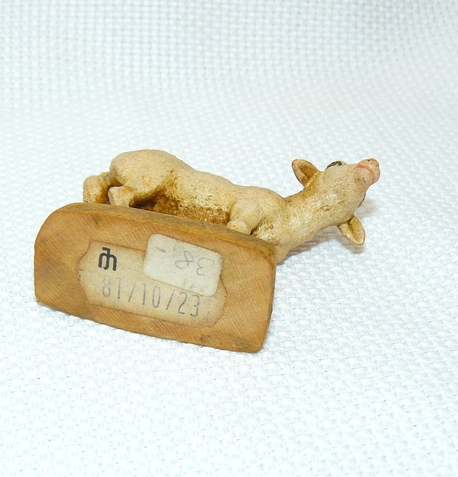 alte Holzfigur Schaf gemarkt Aufkleber Krippenfigur geschnizt - Bild 3 von 4