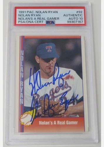 Nolan Ryan HOF Signed Autograph 1991 Pacific Bloody Lip Card # 92 PSA 10 Auto