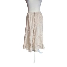 Y2K Boho Fairycore Embroidered Midi Skirt Cottagecore Earthy Linen Blend L