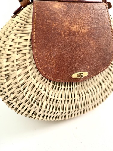 Bolso Cesta Vintage Años 50 Art Deco Cuero Mimbre Costero Rockabilly Pinup Boho - Imagen 2 de 11