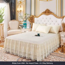 Double Lace Bed Skirt for Queen Bed - 17in. Drop, Easy Fit Ruffle Bedskirt Wrap