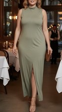 REFORMATION Axton Dress Front Slit. Stretchy. Artichoke Green. Size XL. READ PLS