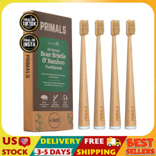 Boar Bristle  Bamboo Toothbrush 4-Pack - Premium Boar Bristles - Fully Biodeg