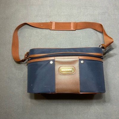 Vintage Jaguar Navy Blue Train Case Travel Makeup Bag Toiletry Cosmetic Case