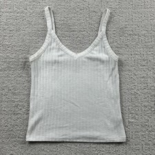 American Eagle Tank Top Womens M White Ribbed Knit V Neck Camisole Stretch