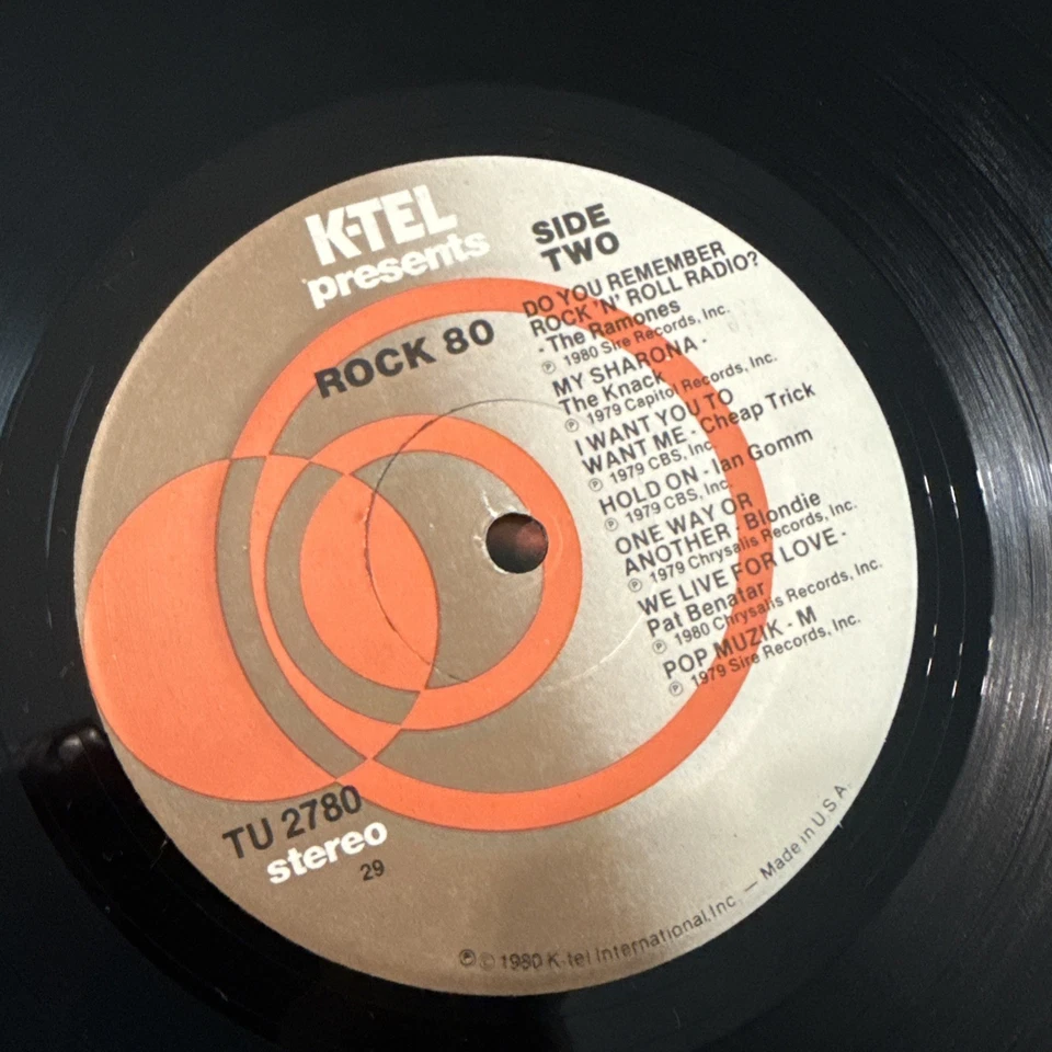 K-TEL Rock 80 Vintage Vinyl LP Record 1980 K-TEL TU-2780 Read Description Foto 4 de 4