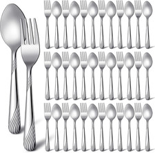 50 Pcs Forks and Spoons Silverware Set Stainl...