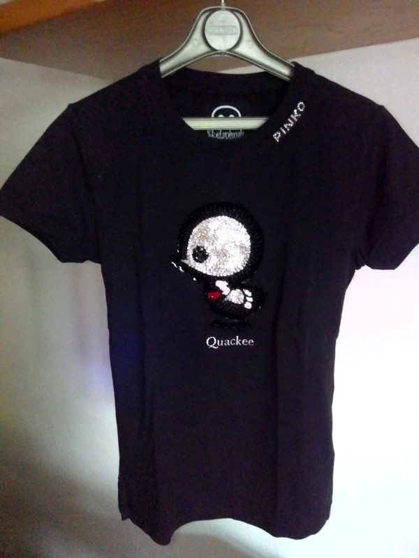 t-shirt nera Pinko skelanimals xxs o 10/12anni con pulcino paperino quackee