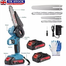 2 Battery 3000W Mini Chainsaw Cordless 4/6'' Electric One-Hand Saw Wood Cutter