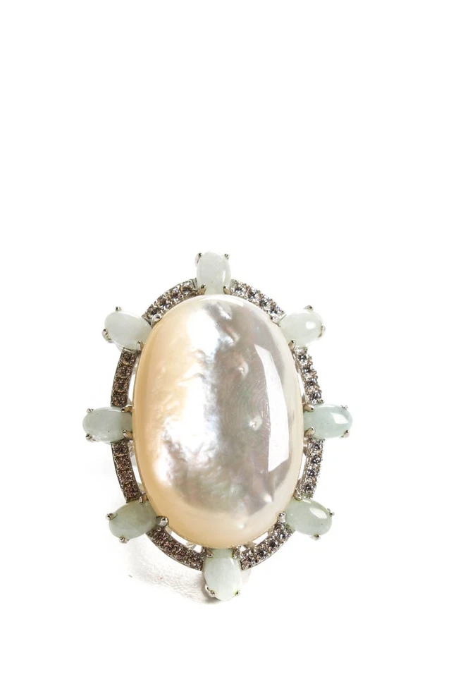 Раритеты серебро перламутр двойной лунный камень коктейльное кольцо размер 7 - Изображение 2 из 4