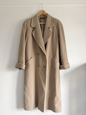 Vintage M&S St Michael Champagne Beige Wool & Cashmere Over Coat UK 14 Made UK