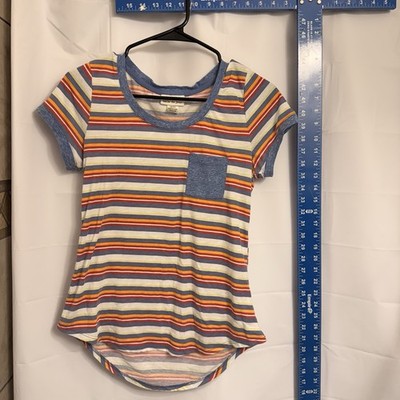 belle du jour Women's Multicolor Striped Scoop Neck Pocket T-Shirt Size M