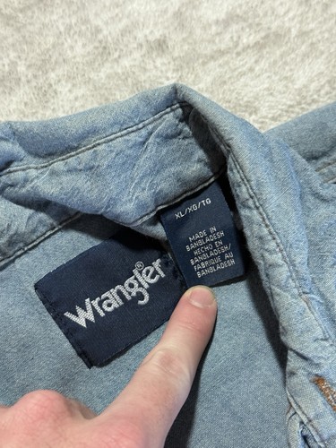 Wrangler Western Denim Shirt Pearl Snap Cowboy Cut Blue Mens XL Long Sleeve - Picture 3 of 12
