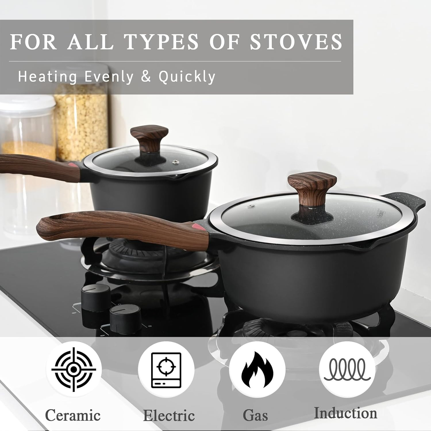 VINCHEF Nonstick Stockpot with Lid 4 Quart, Large Saucepan with Stay Cool Handle