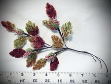 Vnt. Millinery Flower Leaf Cluster  Velvet Graduated Pink  Green Ombr  Shading