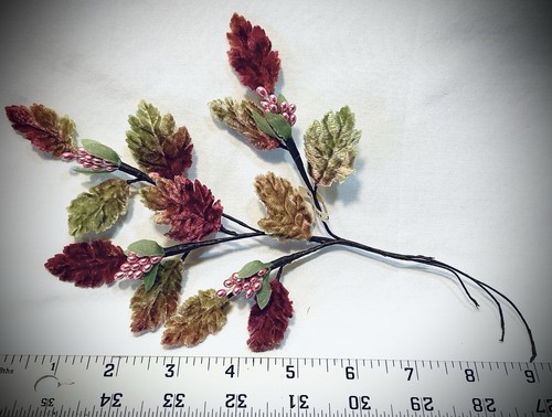 Vnt. Millinery Flower Leaf Cluster ~ Velvet Graduated Pink & Green~Ombré Shading