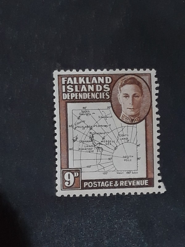 Falkland Islands Dep. 1948 Thin Map Variety- White Dot at Cape Horn g(7) Mint LH