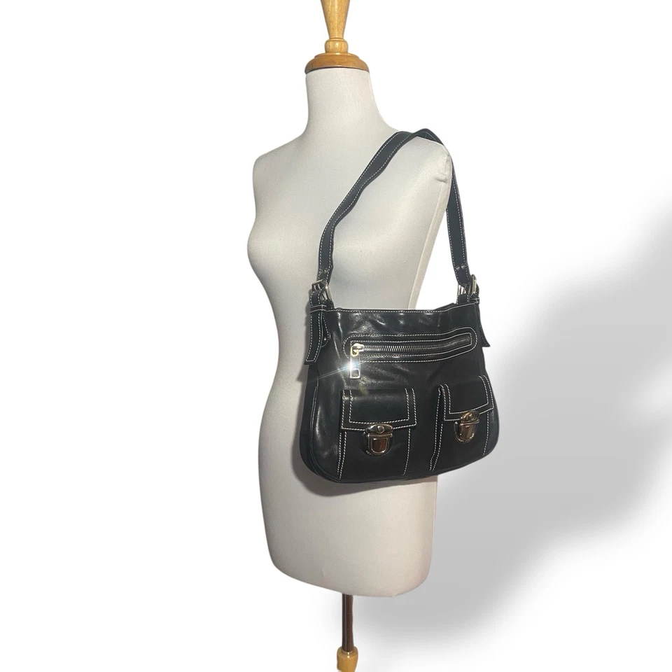 Bolso de Hombro Hobo De Colección Mark Jacobs Cuero Negro Cremallera Cerraduras Empujables Gamuza Forrado Foto 3 de 4