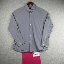 Hugo Boss Shirt 16.5 Blue Gingham Check Regular Stretch Button Up Long Sleeve