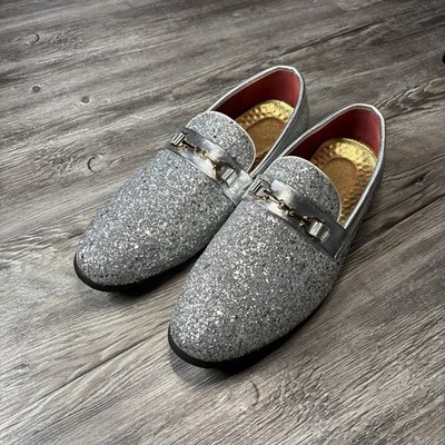 green emerald velvet dress Mens Silver Glitter Sparkle Spike Formal Dress Loafers Shoes After Mid