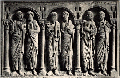 Antique Swiss Cathedral Apostles Stone Relief Art Study Postcard [AA]