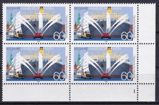 BRD 1419 viererblock mit Unter und Eckrand postfrisch, 800 Jahre Hamburger Hafen