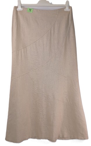 New Look Women's Linen Blend Natural/Chalk Beige Long Skirt Size 12