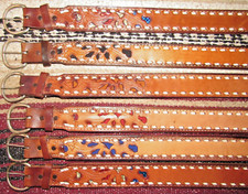 Vintage Western C M Co Buckstitch Inlay Leather Belts 6 pc Size 28 NEW