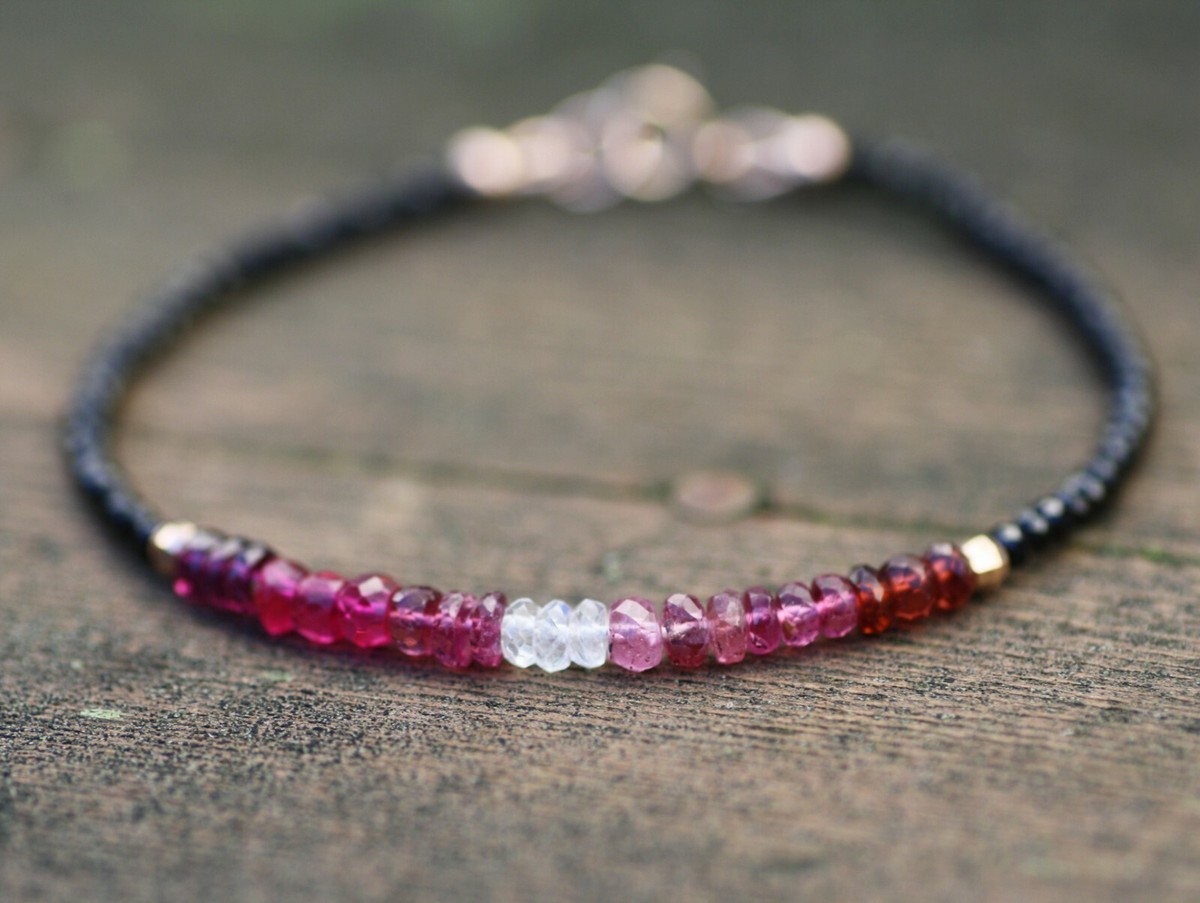 Natural Rhodolite Spinel Rubellite Bracelet Solid 14k Rose Gold