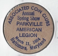 1984 ASSOCIATED COIN CLUBS Spring Show, Baltimore, Maryland, Token Wooden Nickel