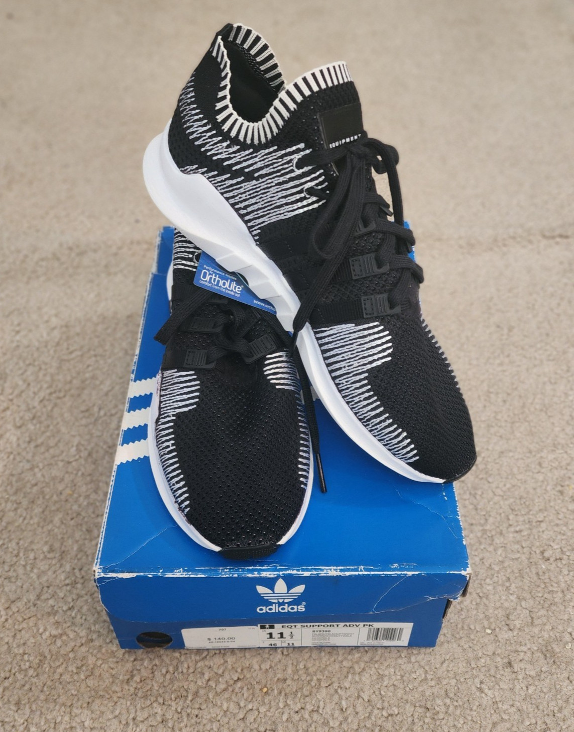 Adidas EQT ADV 91-16 Hombres 11.5 Negro Flyknit Lona Ortolite Equipo Zapatos