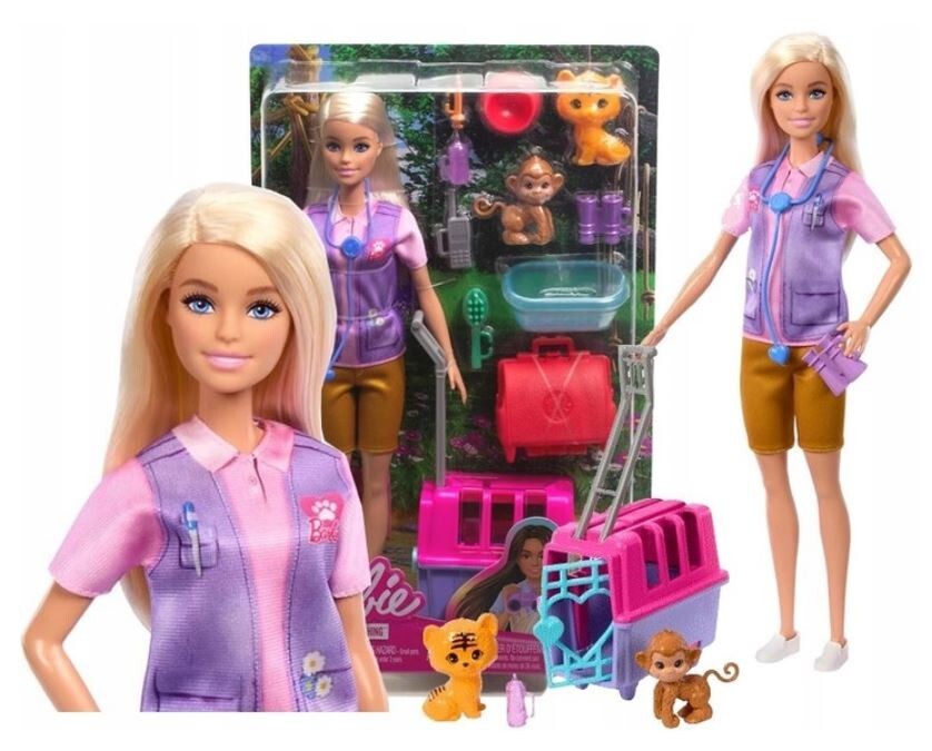 BARBIE ANIMAL RESCUE DOLL set with a monkey and a tiger HRG50