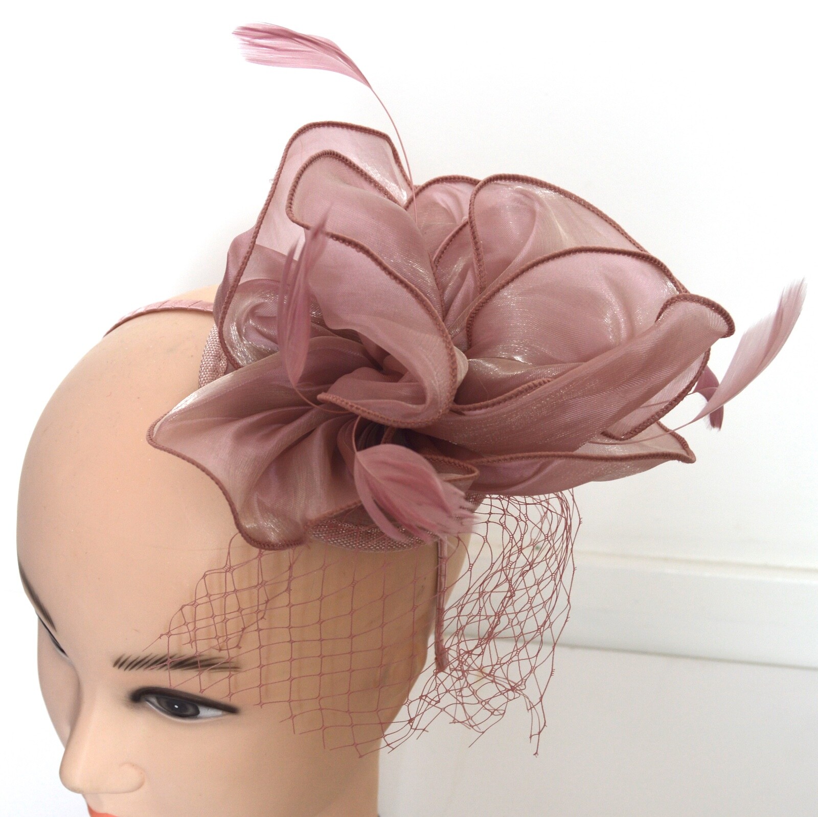 NEW Large Dusty Pink Chiffon Fabric Aliceband Fascinator Wedding Races Ascot