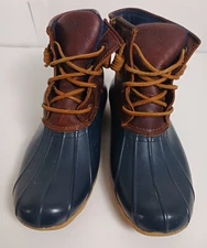 Sperry Lace Up Ankle Hunting Mud Rain Duck Boots Navy Brown Leather Women’s 8