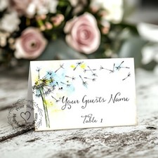 WATERCOLOR DANDELION FLOWER TENT STYLE WEDDING PLACE CARDS or TABLE CARDS 257